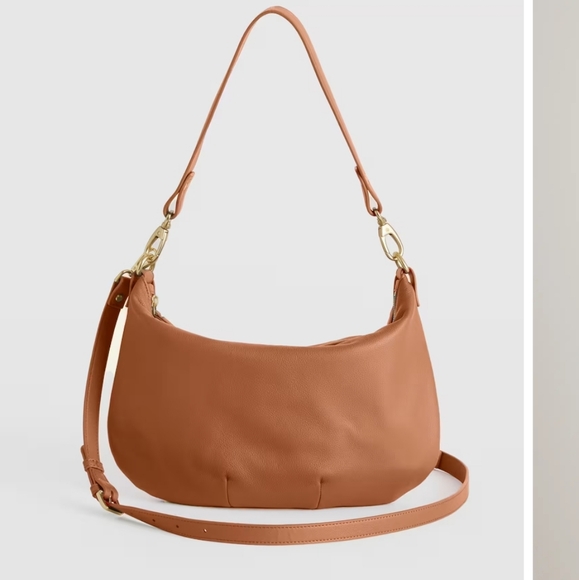 Quince Italian Leather Convertible Crescent Bag Cognac Purse Gold - Picture 3 of 11